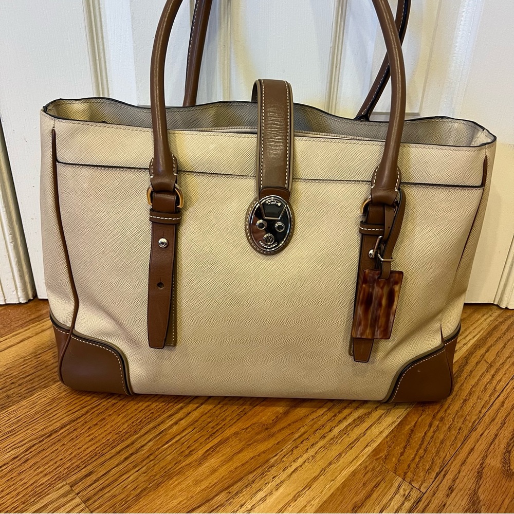 Tumi Voyageur Bailey Business Tote Shoulder Bag Leather Tan Brown Work Travel - Picture 3 of 15